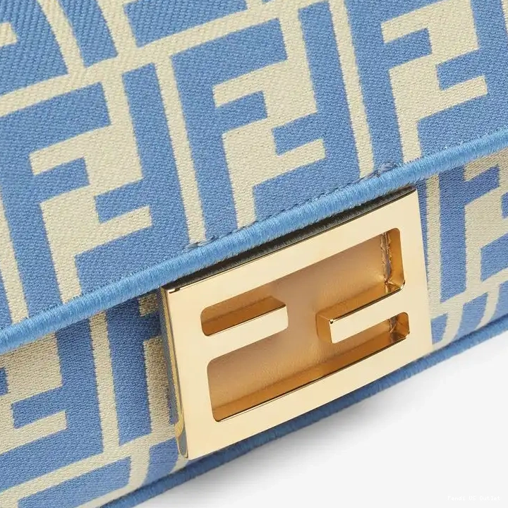 Cheap HOT Fabric In Mini Bag Blue FF Fendi Motif Baguette 0509